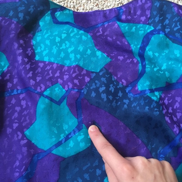 Lady Page Susan Page Vintage 80s Blouson Blouse Top Purple Teal Elastic Waist - Picture 8 of 11
